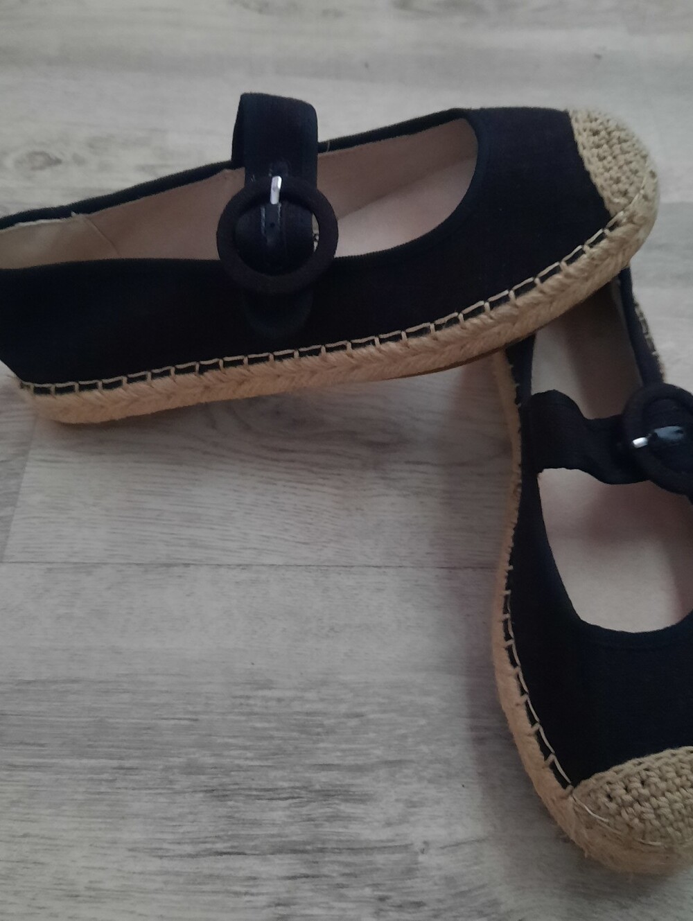 Bandolino Black Espadrille Mary Jane Flats with Buckle